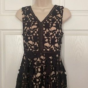 She + Sky Lace Midi Dress Small Holiday Party Black See-through Lined Sleeveless